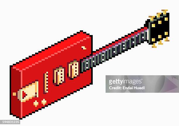 illustrative image of pixelated red electric guitar against white background - rock object stock illustrations