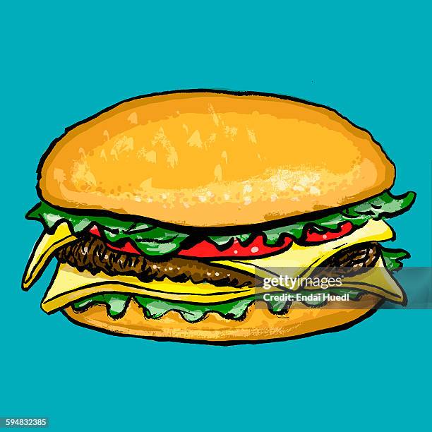 ilustraciones, imágenes clip art, dibujos animados e iconos de stock de illustration of burger against blue background - unhealthy eating