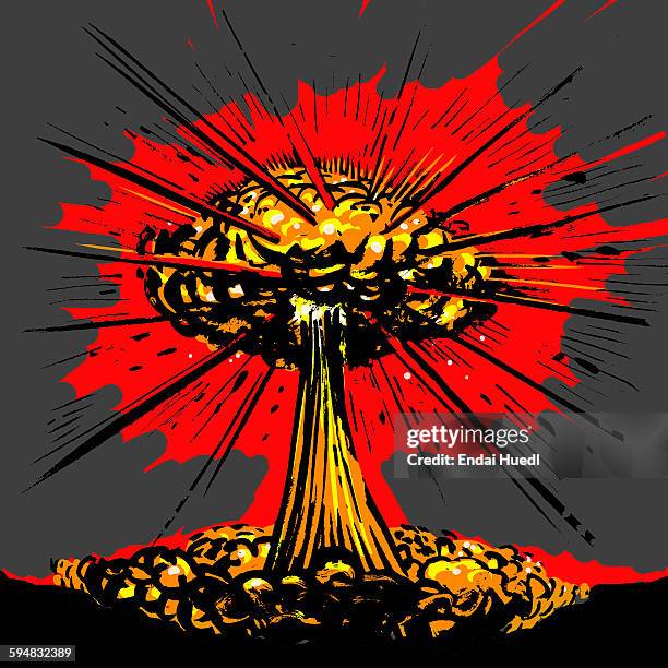 illustrative image of nuclear explosion against gray background - nuklearwaffe stock-grafiken, -clipart, -cartoons und -symbole