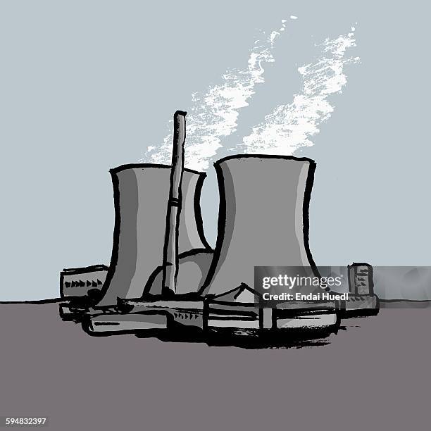illustration of nuclear power station - halle gebäude stock-grafiken, -clipart, -cartoons und -symbole