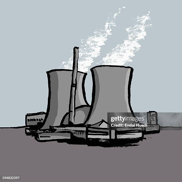 ilustraciones, imágenes clip art, dibujos animados e iconos de stock de illustration of nuclear power station - dispersa