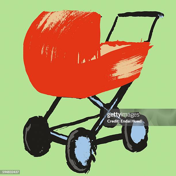 stockillustraties, clipart, cartoons en iconen met illustration of baby carriage against green background - kinderkoets