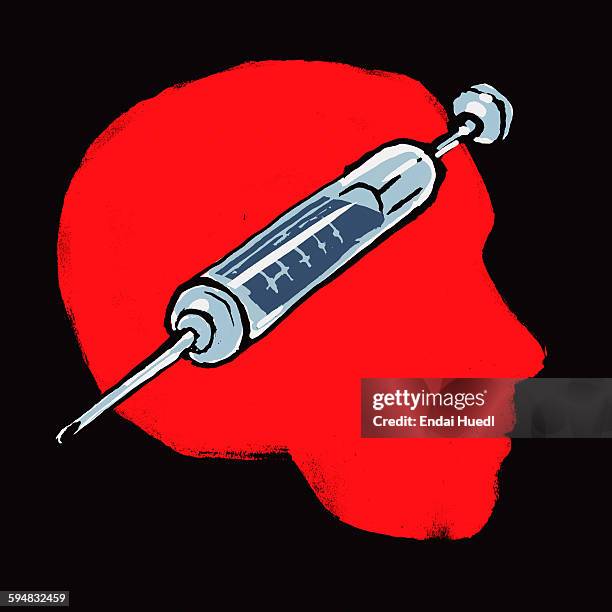 Depiction Injection Illustration Of Injection In Human Head Against Black Background High ...