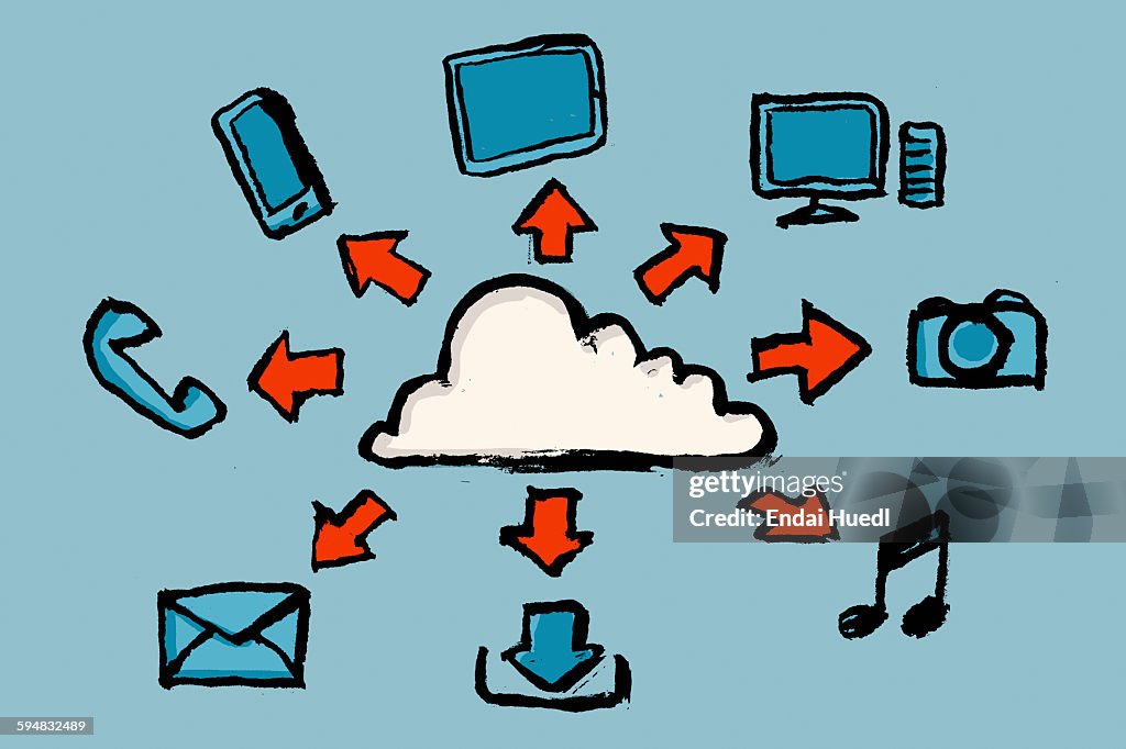 Illustrative image of cloud computing against blue background