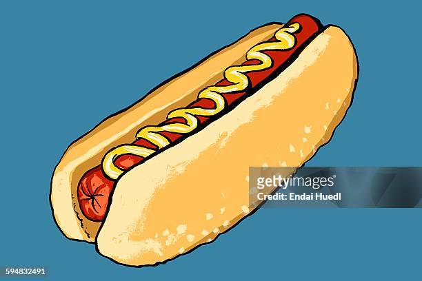 illustration of hotdog against blue background - hot dog stock illustrations