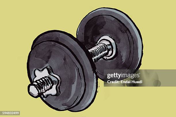 ilustraciones, imágenes clip art, dibujos animados e iconos de stock de illustration of dumbbell against green background - entrenamiento con pesas