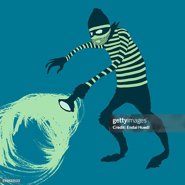 illustrazioni stock, clip art, cartoni animati e icone di tendenza di illustration of thief against blue background - furto