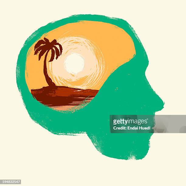 Illustration of human head against white background representing vacation concept
