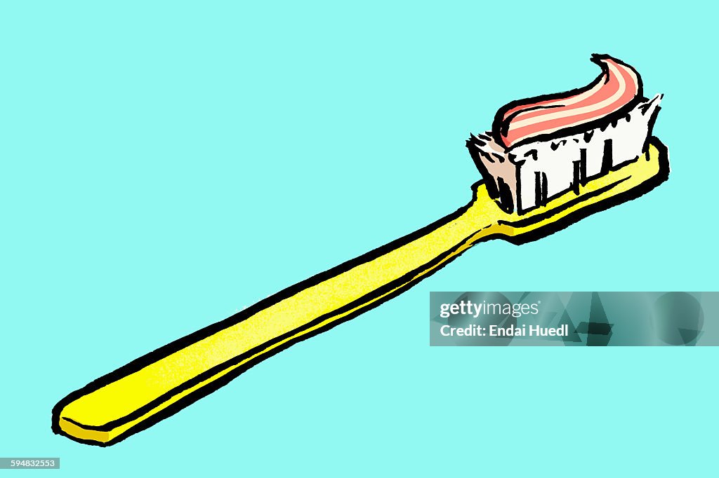 Illustration of toothbrush with paste against blue background