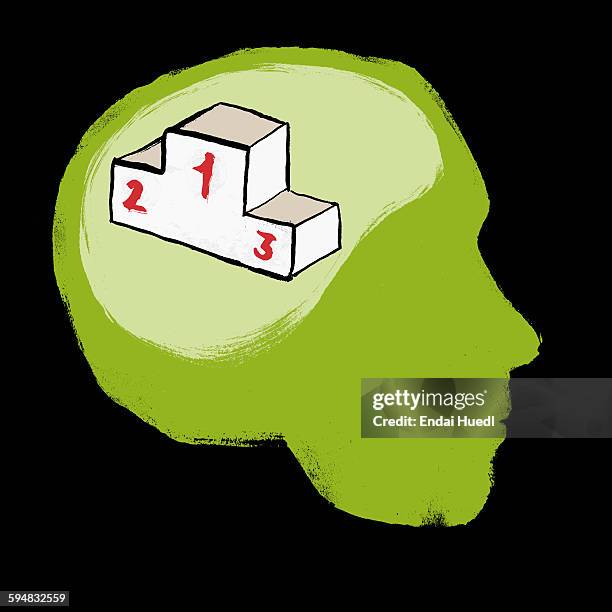 illustration of award podium in human brain against black background - ordering stock illustrations