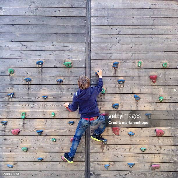 Boy climbing on climbing wall