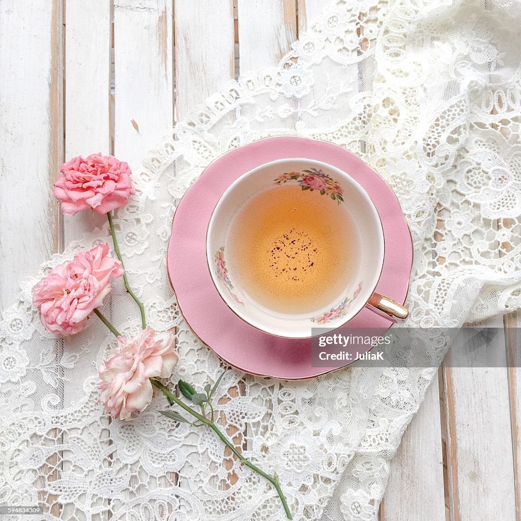 Cup of Tea with roses and lace