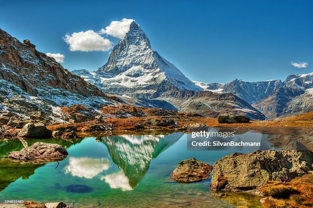 Matterhorn mountain reflected in a lake, Zermatt, Switzerland