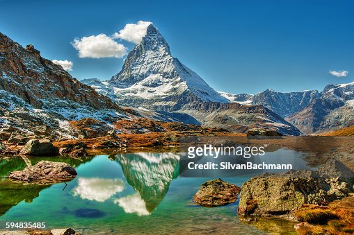Matterhorn mountain reflected in a lake, Zermatt, Switzerland