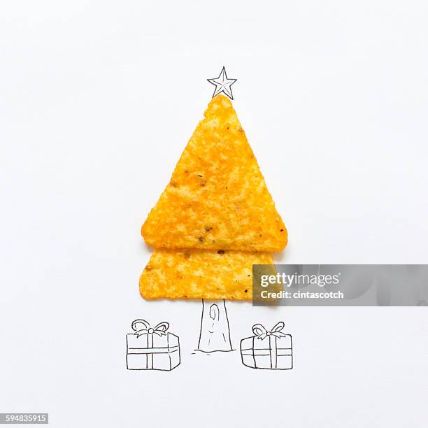 conceptual drawing of a christmas tree - corn chips stock illustrations