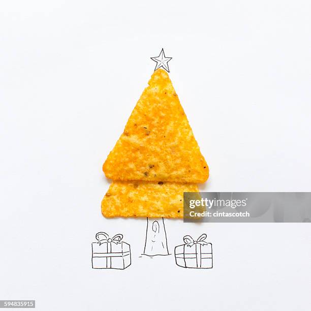 conceptual drawing of a christmas tree - food white background stock illustrations