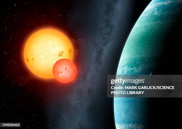 planet around binary star kepler-453 - alternative fictional universe stock illustrations
