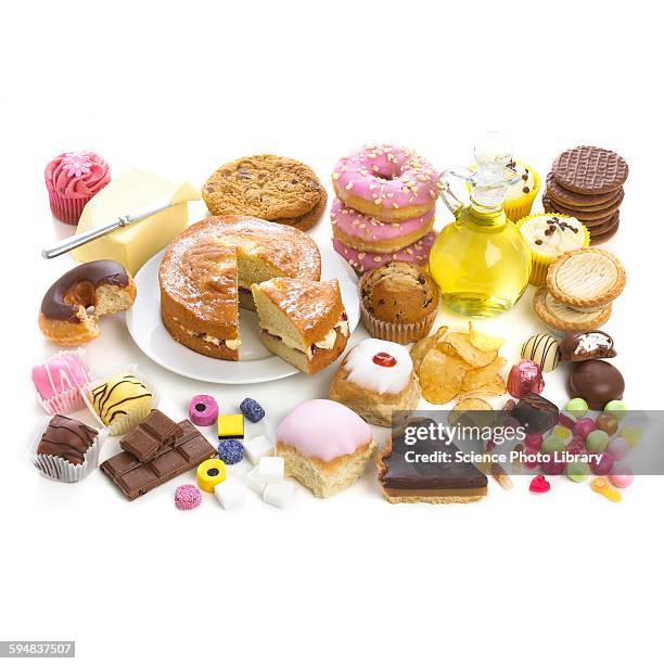 selection of sweet foods - chocolate biscuit cake stock pictures, royalty-free photos & images
