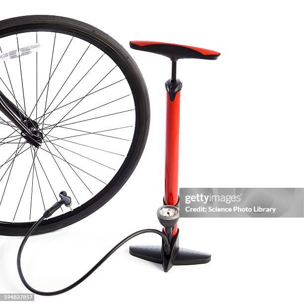 bicycle wheel and bicycle pump - air pump stock pictures, royalty-free photos & images
