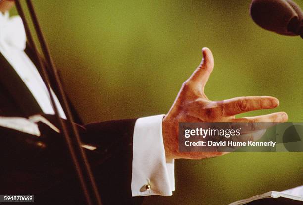 José Carreras's expressive hand at The Three Tenors concert at Dodger Stadium, July 16, 1994 in Los Angeles. The concert is programmed to coincide...