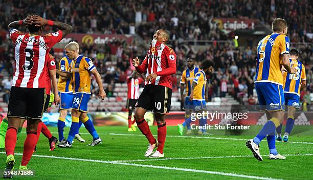 Wahbi Khazri of Sunderland reacts after failing to score during the EFL Cup second round match between Sunderland and Shrewsbury Town at Stadium of...