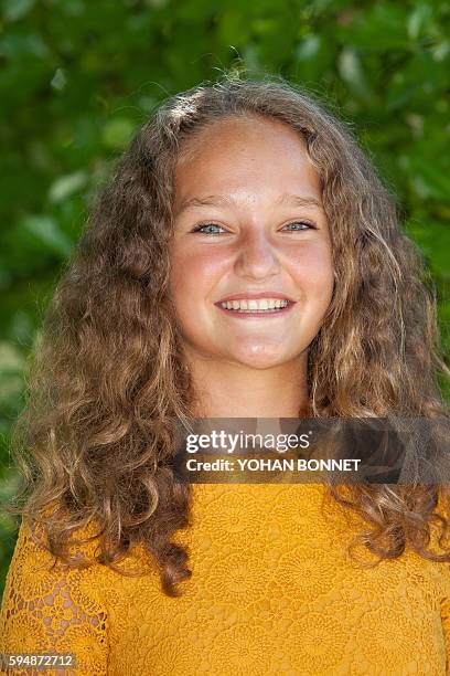 French actress Jeanne Jestin poses during a photocall of the film "Maman a tord" during the 9th Francophone Angouleme Film Festival on August 24,...