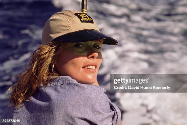 Actress and model Margaux Hemingway on a fishing trip, circa 1977 near Santo Domingo, Dominican Republic.