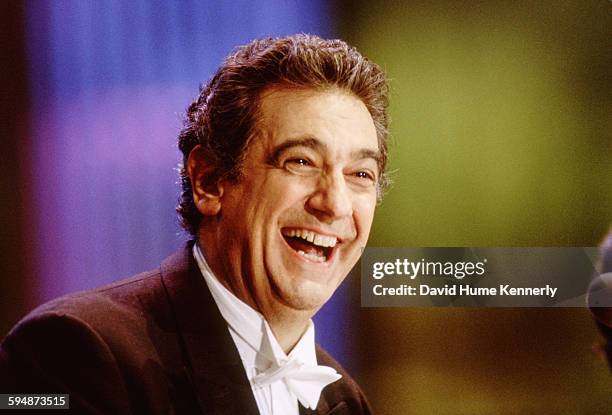 Plácido Domingo performs at The Three Tenors concert at Dodger Stadium, July 16, 1994 in Los Angeles. The concert is programmed to coincide with the...