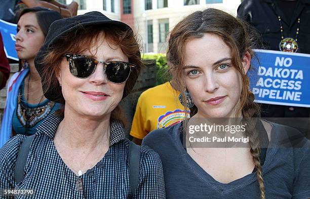 Actresses Susan Sarandon and Riley Keough participate in a rally in support of a lawsuit against The Army Corps of Engineers to protect water and...