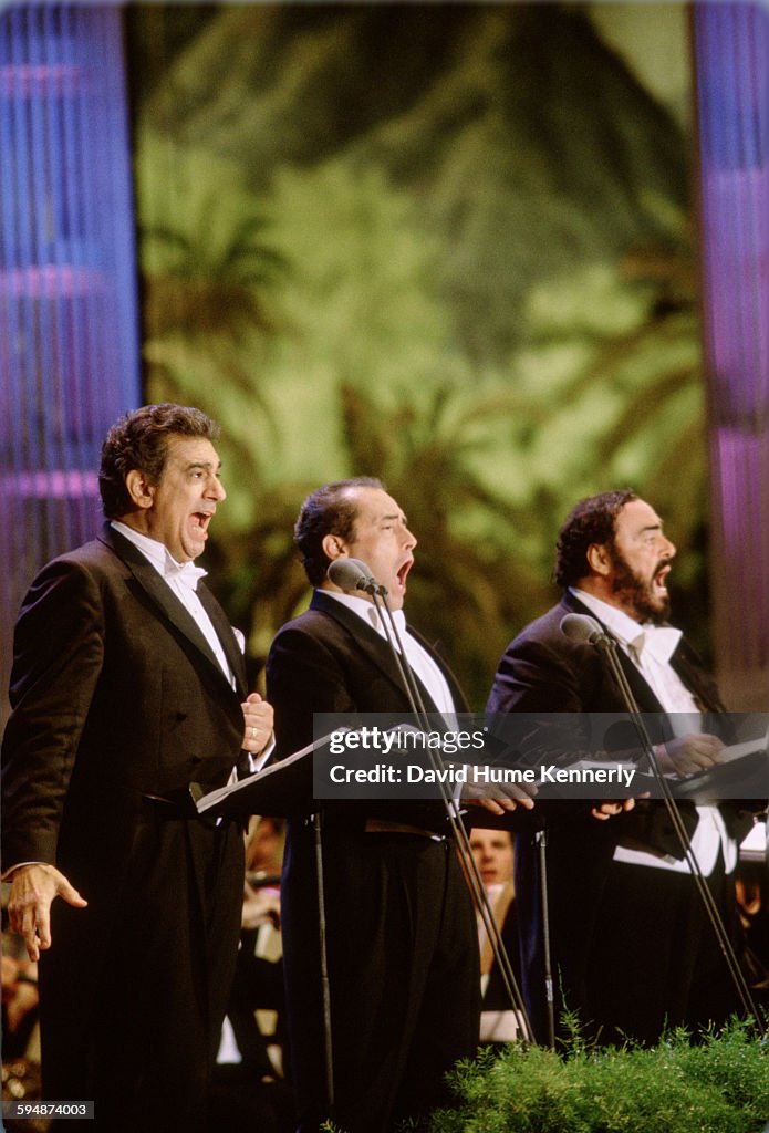 Plácido Domingo, José Carreras, and Luciano Pavarotti Perform at The Three Tenors Concert at Dodger Stadium, Los Angeles