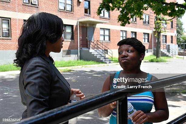 State's Attorney for Baltimore, Maryland, Marilyn J. Mosby walks through the Sandtown-Winchester neighborhood, where Freddie Gray was arrested, on...