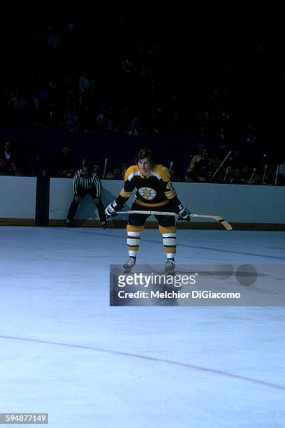 Bobby Orr of the Boston Bruins waits on the ice during an NHL game in January, 1973.