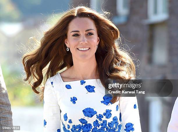 Catherine, Duchess of Cambridge visits the national youth charity Youthscape at Bute Mills on August 24, 2016 in Luton, England.