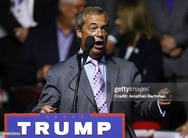 United Kingdom Independence Party leader Nigel Farage speaks during a campaign rally for Republican Presidential nominee Donald Trump at the...