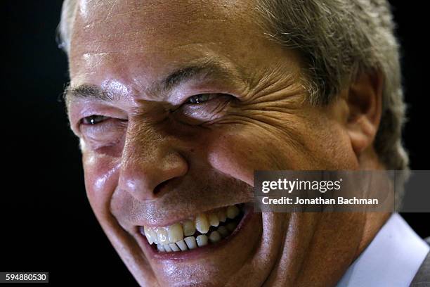 United Kingdom Independence Party leader Nigel Farage speaks to media after a campaign rally for Republican Presidential nominee Donald Trump at the...