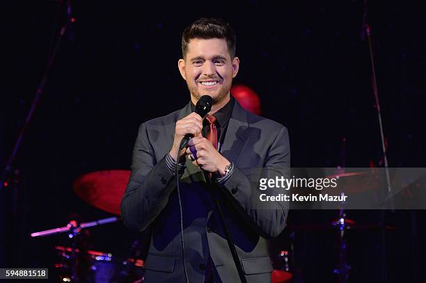 Michael Buble performs at his By Invitation Fragrance launch at Edison Ballroom on August 24, 2016 in New York City.
