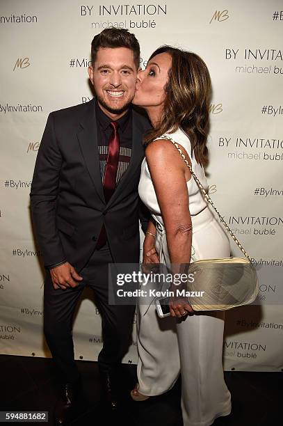 Michael Buble and Rosanna Scotto attend the Michael Buble By Invitation Fragrance launch at Edison Ballroom on August 24, 2016 in New York City.