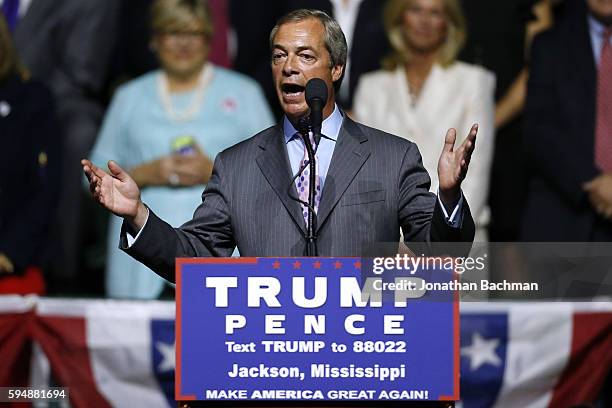 United Kingdom Independence Party leader Nigel Farage speaks during a campaign rally for Republican Presidential nominee Donald Trump at the...