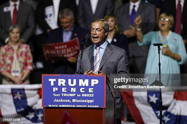 United Kingdom Independence Party leader Nigel Farage speaks during a campaign rally for Republican Presidential nominee Donald Trump at the...