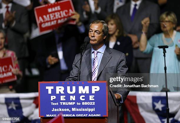 United Kingdom Independence Party leader Nigel Farage speaks during a campaign rally for Republican Presidential nominee Donald Trump at the...