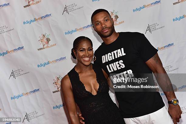Actor Karon Riley and wife Actress and Director Terri J. Vaughn attend "#digitallivesmatter" Atlanta Screening at Regal Atlantic Station on August...
