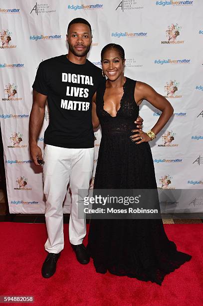 Actor Karon Riley and wife Actress and Director Terri J. Vaughn attend "#digitallivesmatter" Atlanta Screening at Regal Atlantic Station on August...