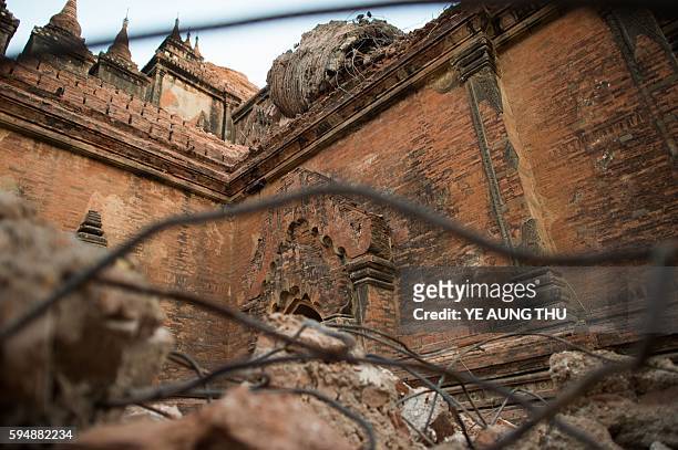 Collapsed walls are seen surrounding the ancient pagoda of Sulamani after a 6.8 magnitude earthquake hit Bagan, on August 25, 2016. A powerful 6.8...