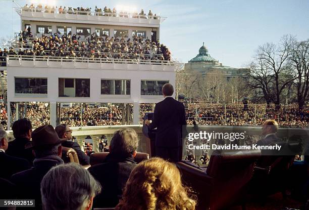 President Jimmy Carters speaks at his inauguration ceremony on the East Portico of the U.S. Capitol, January 20 in Washington, DC. Preceding...