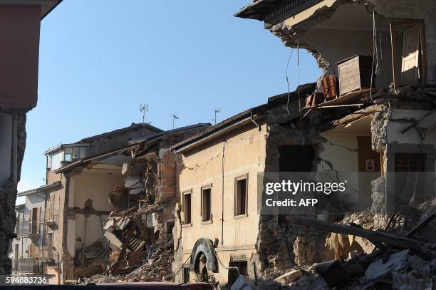 Damaged houses are pictured in the central Italian village of Amatrice, after a powerful earthquake rocked central Italy, on August 24, 2016. A...