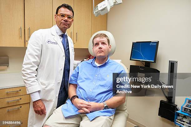 Face transplant patient Patrick Hardison is examined by Dr. Eduardo Rodriguez, Chair of the Hansjörg Wyss Department of Plastic Surgery at NYU...