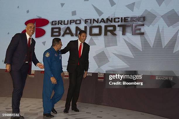 Jose Marcos Ramirez Miguel, chief executive officer of Grupo Financiero Banorte SAB, from left, former NASA Astronaut Jose Hernandez, and Carlos Hank...