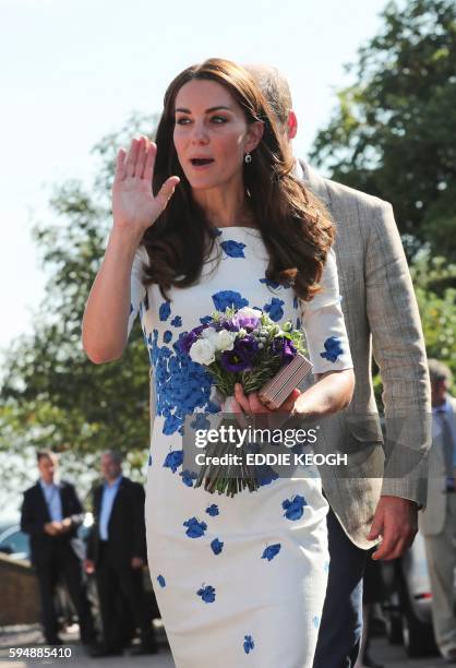 Britain's Catherine, Duchess of Cambridge, greets well-wishers during her visit to Keech Hospice Care in Luton, north of London, on August 24, 2016....