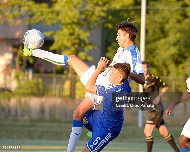 Gabriele Bellodi of Italy U16 in action during the International Friendly between Italy U16 and Bosnia U16 at Stadio Enzo Bearzot on August 24, 2016...