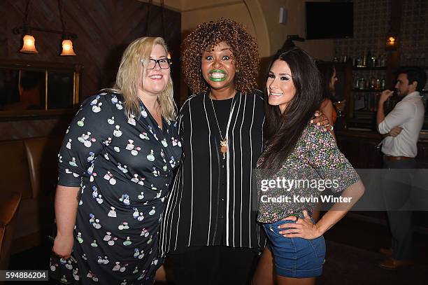 Singer/songwriter Meghan Tonjes, host GloZell Green and internet personality Brittany Furlan attend The 6th Annual Streamy Awards nominations event...